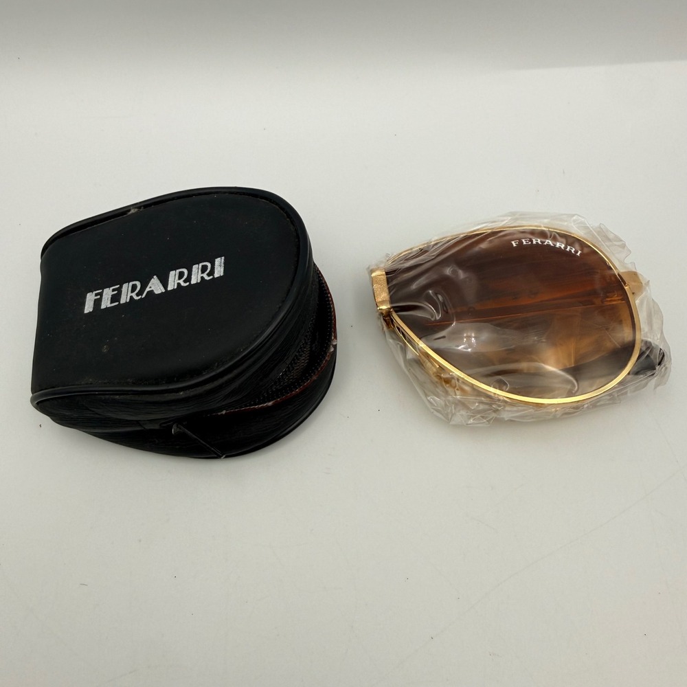 Ferarri Folding Aviator Sunglasses Gold Metal Frame Amber Lens with Case